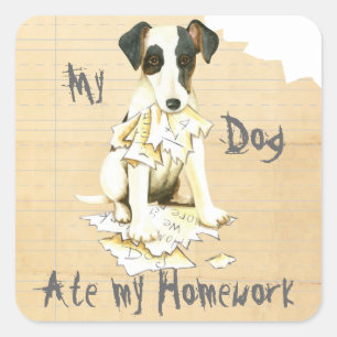 Adesivo Quadrado Meu Fox Terrier liso comeu meus trabalhos de casa