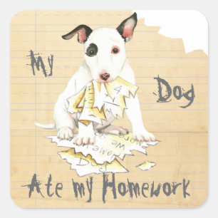 Adesivo Quadrado Meu Miniatura, Touro Terrier, Comi Minha Casa