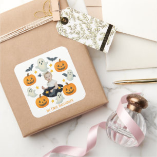 Adesivo Quadrado Meu Primeiro Halloween Pumpkin e Wreath Fantasma