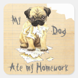 Adesivo Quadrado Meu Pug Comeu Meu Trabalho De Casa