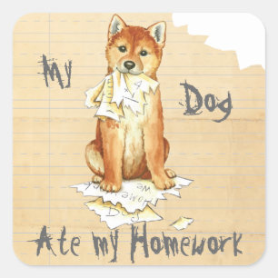 Adesivo Quadrado Meu Shiba Inu comeu meus trabalhos de casa