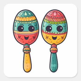 Adesivo Quadrado Mexicano Fiesta Cute Maracas