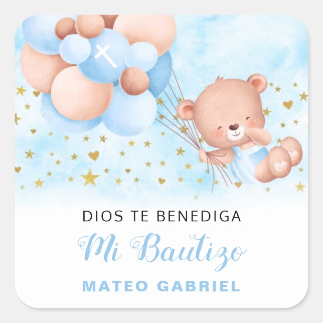 Adesivo Quadrado Mi Bautizo Espanhol Baptism Favorece Sticker Quadr (Frente)