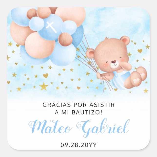 Adesivo Quadrado Mi Bautizo Espanhol Baptism Recuerdos Para Bautizo (Frente)