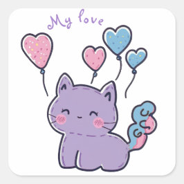 Adesivo Quadrado Mi-Mi kitten and hearts, personnalisées