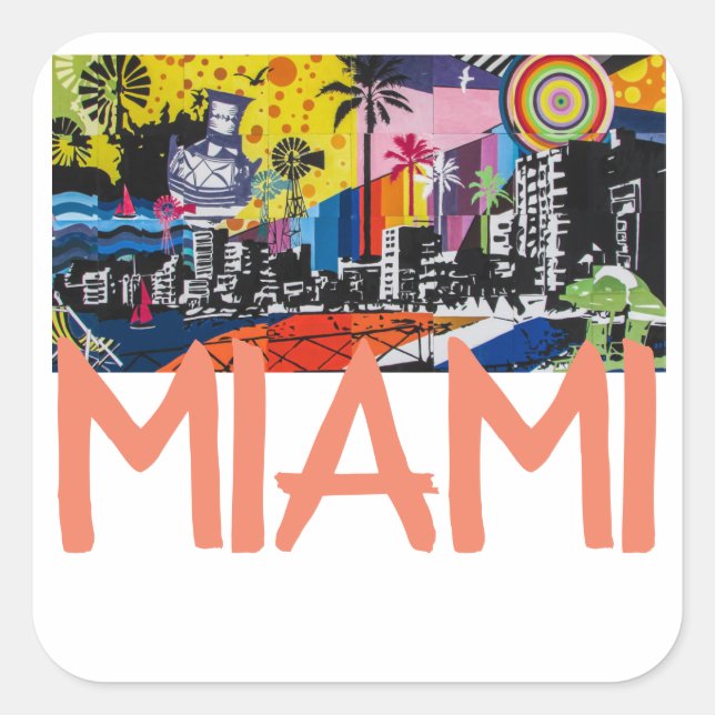 Adesivo Quadrado Miami Florida Stickers (Frente)