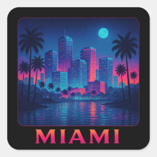 Adesivo Quadrado Miami Moonrise - Horizonte Neon