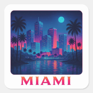 Adesivo Quadrado Miami Moonrise - Neon Skyline