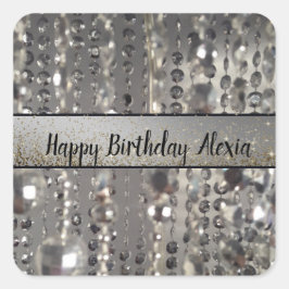 Adesivo Quadrado Miçangas de cordas prateadas brilhantes