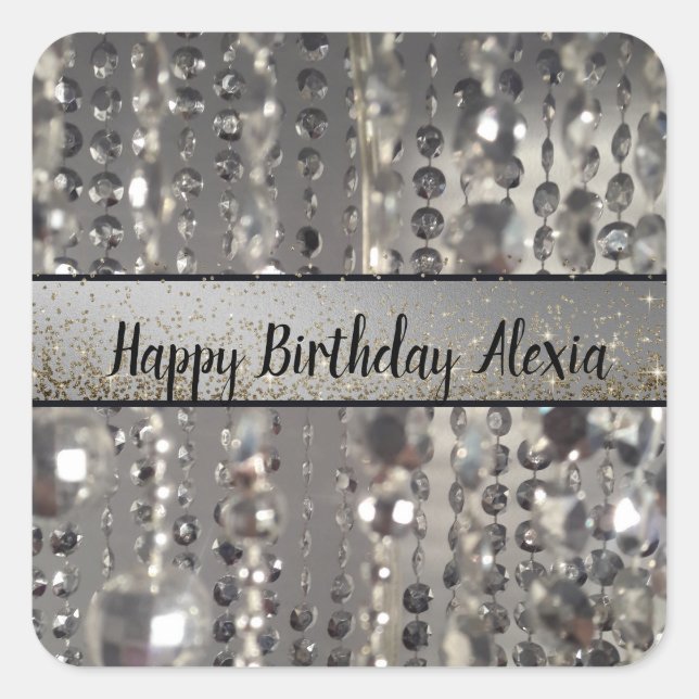 Adesivo Quadrado Miçangas de cordas prateadas brilhantes (Frente)