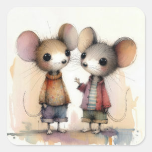 Adesivo Quadrado Mice Watercolor