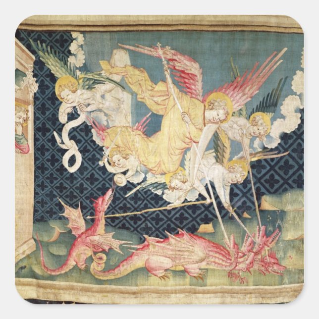 Adesivo Quadrado Michael e seus anjos lutando contra o dragão (Frente)