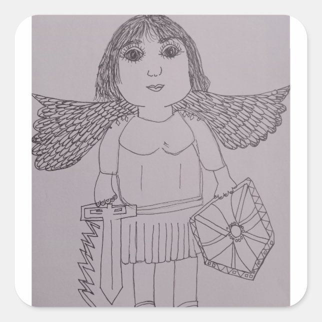 Adesivo Quadrado Michael, o Arcanjo Preto e Branco (Frente)