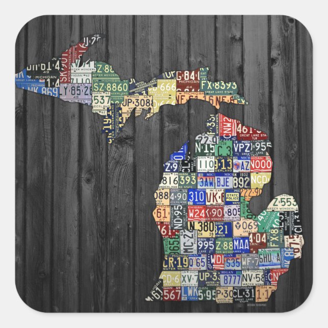 Adesivo Quadrado Michigan Counties License Plate Art Sticker (Frente)