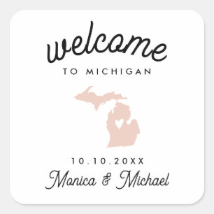 Adesivo Quadrado MICHIGAN State Destination Wedding ANY COLOR