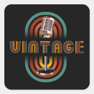 Adesivo Quadrado Microfone Vintage Música Canto