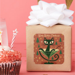 Adesivo Quadrado Mid Century Black Cat Merry Martini Christmas