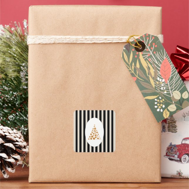 Adesivo Quadrado Mid century christmas tree with Golden star (Feriado)