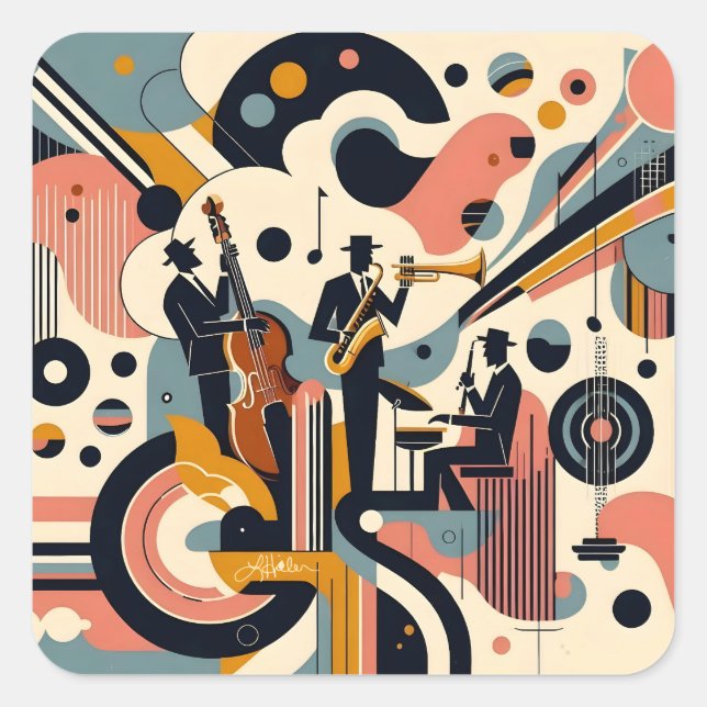 Adesivo Quadrado Mid Century Jazz Age Psychedelic Trio (Frente)