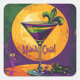 Adesivo Quadrado Mid Century Mardi Gras Sunset Fleur De Lis Martini