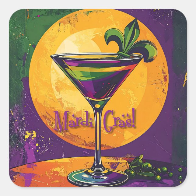 Adesivo Quadrado Mid Century Mardi Gras Sunset Fleur De Lis Martini (Frente)