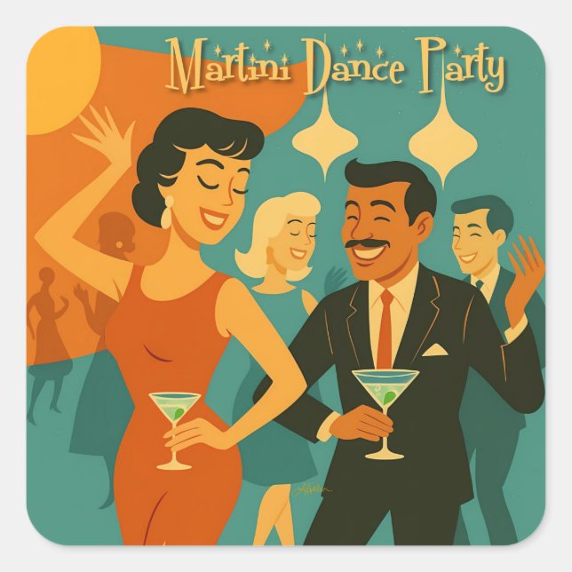 Adesivo Quadrado Mid Century Martini Dance Party (Frente)