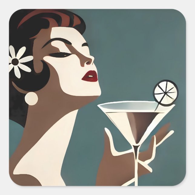Adesivo Quadrado Mid Century Modern Art The Martini DIva (Frente)