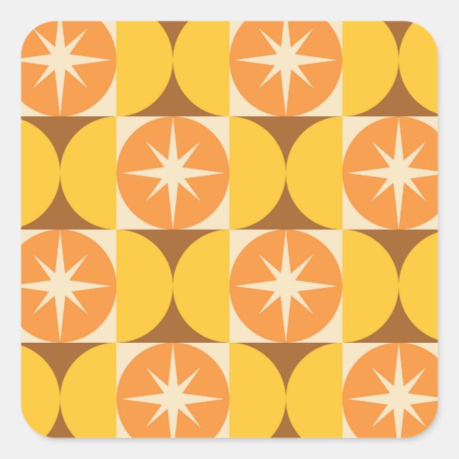 Adesivo Quadrado Mid Century Starbursts on Orange Yellow Circles  (Frente)