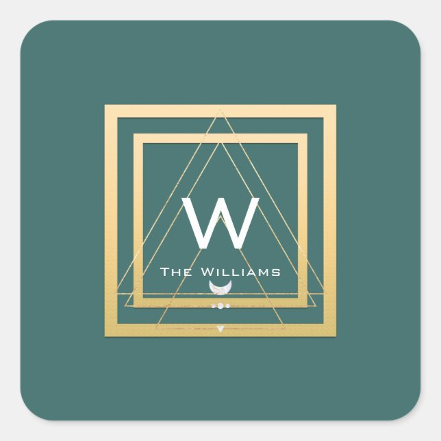 Adesivo Quadrado Mídia geométrica do quadro do Ouro Monograma Minim (Frente)