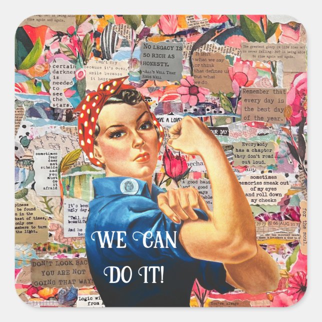 Adesivo Quadrado Mídia mista Inspiracional Rosie the Riveter (Frente)