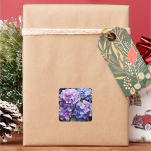 Adesivo Quadrado Midnight Garden Violet Hydrangea Watercolor