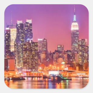 Adesivo Quadrado Midtown Manhattan na noite com império Stae