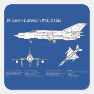 Adesivo Quadrado MiG-21 bis - ABD (Planos de Impressão Blueprint do