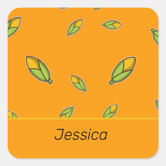 Adesivo Quadrado Milho de nome personalizado em laranja (Frente)