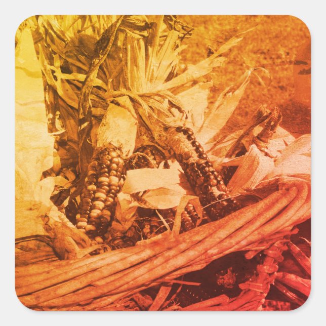 Adesivo Quadrado Milho Índio Vintage Sepia No Cesto (Frente)