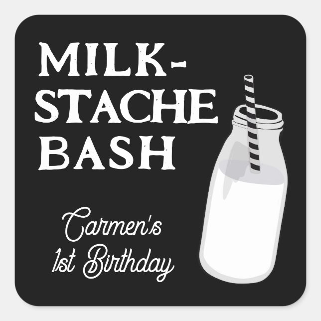 Adesivo Quadrado Milk Stache Bash Cookie First Birthday (Frente)