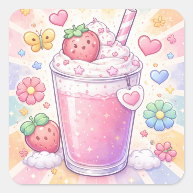 Adesivo Quadrado Milkshake Sonhos de Morango (Frente)