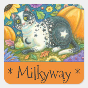 Adesivo Quadrado MILKYWAY Halloween Folk Art CAT STICKERS Sheet
