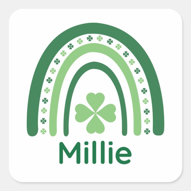 Adesivo Quadrado Millie Name Clover Boho Rainbow (Frente)