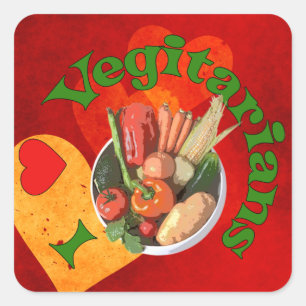 Adesivo Quadrado Mim vegetarianos do coração