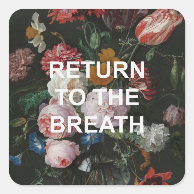 Adesivo Quadrado Mindful Beathing Yoga Cote + Pintura Floral (Frente)