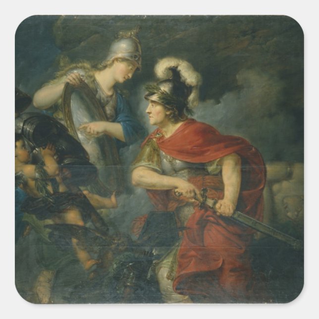 Adesivo Quadrado Minerva mostrando sua inveja no escudo polido (Frente)