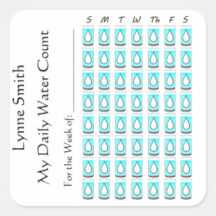 Adesivo Quadrado Minha Contagem Diária de Água - uma semana