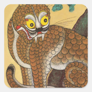 Adesivo Quadrado Minhwa Coreano do Tigre Feio do Povo