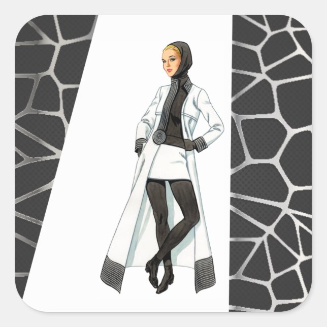 Adesivo Quadrado Mini Camisa Preta e Branca do meio século (Frente)