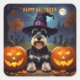 Adesivo Quadrado Miniatura Schnauzer Halloween