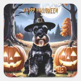 Adesivo Quadrado Miniatura Schnauzer Halloween