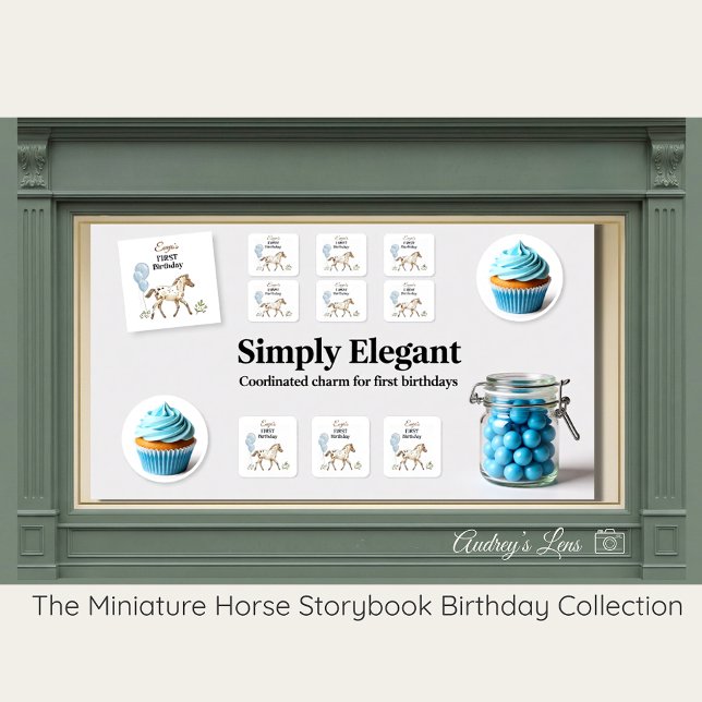 Adesivo Quadrado Miniature Horse Storybook 1st Birthday Stickers (Criador carregado)