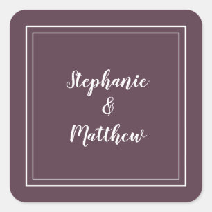 Adesivo Quadrado Mínima Casamento Moderno Púrpura Favor Obrigado