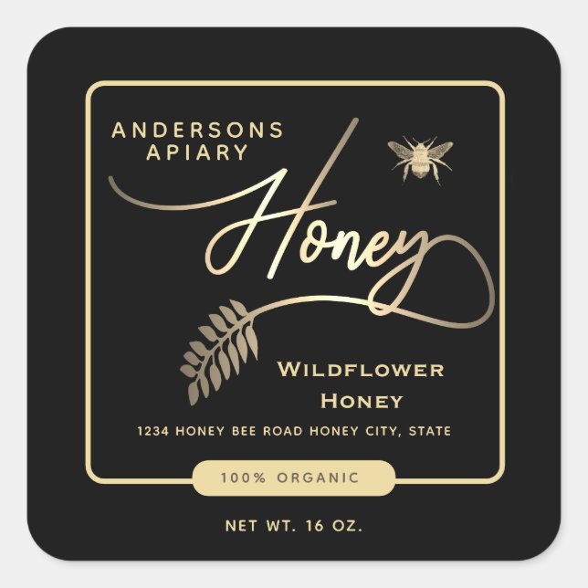 Adesivo Quadrado Mínima de amêndoa moderna, pote de mel (Frente)